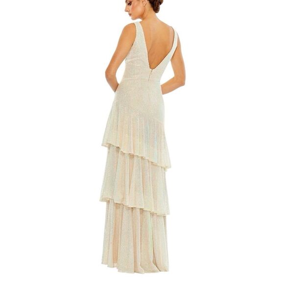 IEENA FOR MAC DUGGAL Sequin Asymmetrical Ruffle Tiered Gown Size 8 Style 27046 - Picture 2 of 11